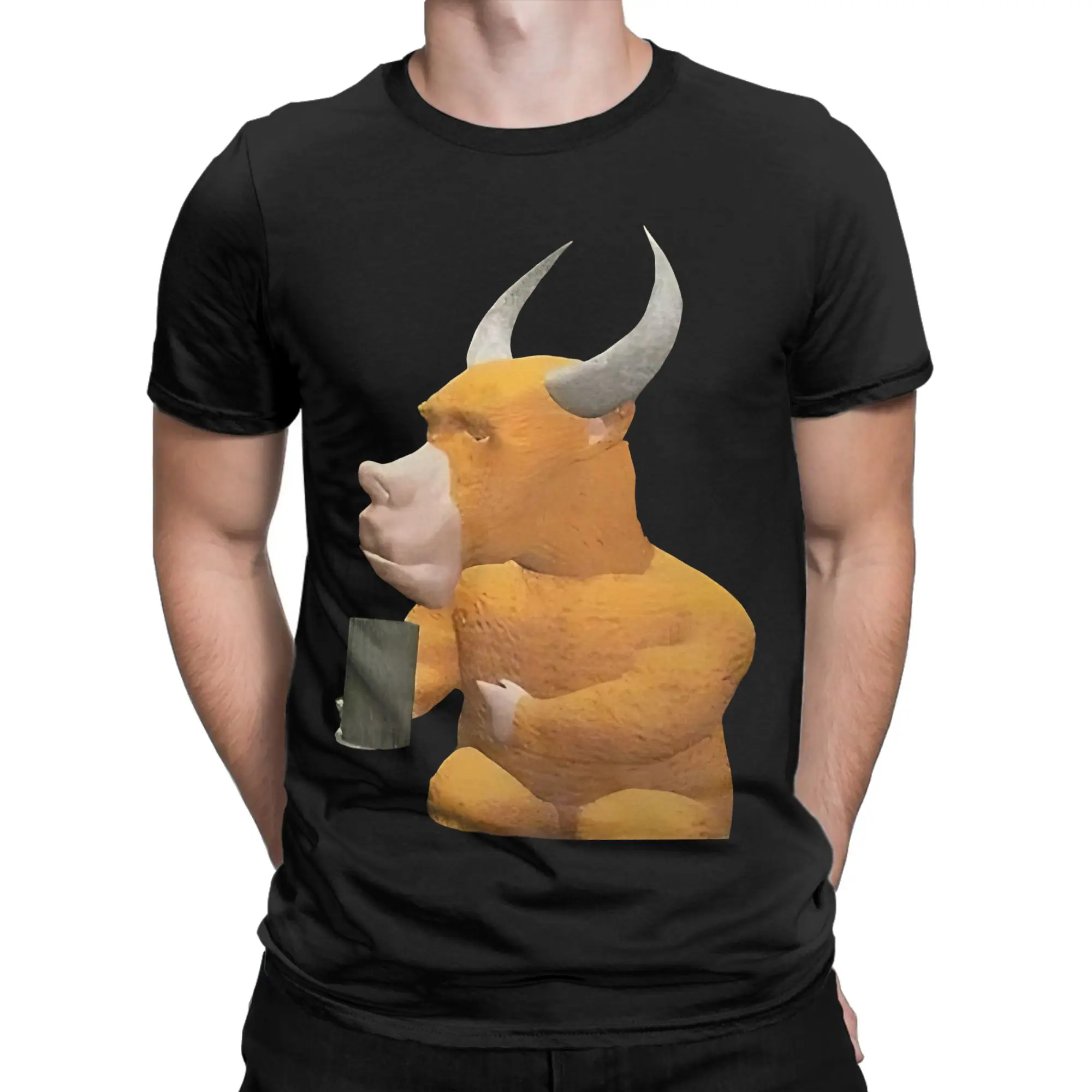 Camiseta Unissex Niu Lai Bull com Recortes, de Algodão, Manga Curta, Gola Redonda, Tamanho Grande