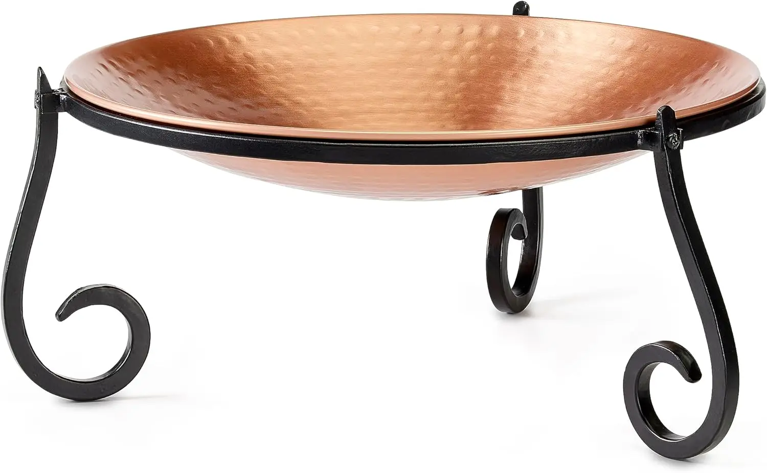 

Heavy Gauge Copper Birdbath and Feeder, 13.5" Diameter with Hand-Forged Black Steel Stand