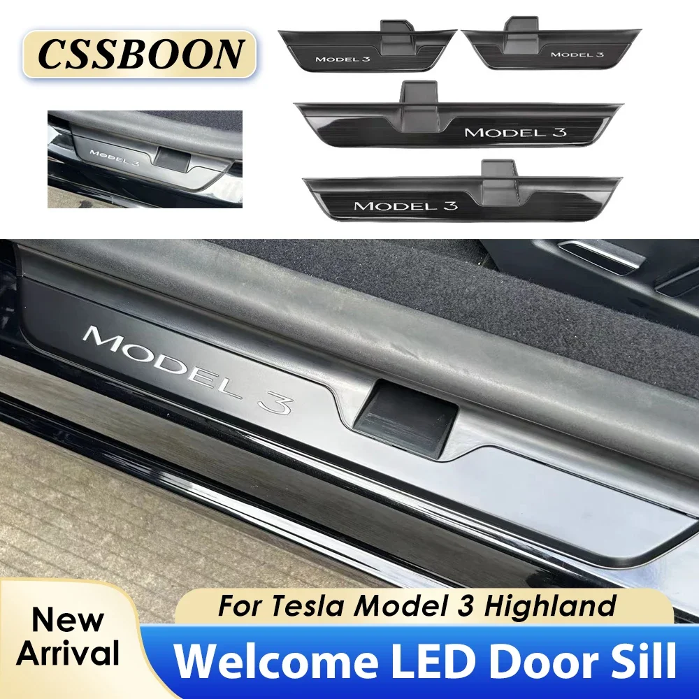 

CSSBOON For Tesla Model 3 Highland 2024 Wireless Magnetic LED Light Foot Side Door Sill Illuminated Step Scuff Plat Trim