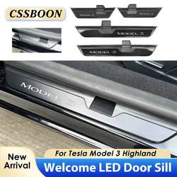 CSSBOON For Tesla Model 3 Highland 2024 Wireless Magnetic LED Light Foot Side Door Sill Illuminated Step Scuff Plat Trim