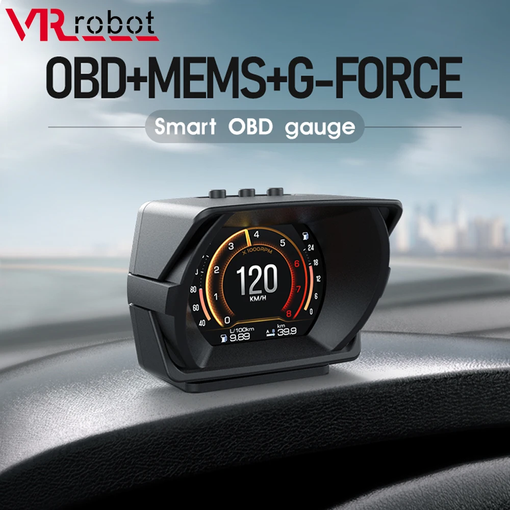 VR Robot Car Head Up Display Auto OBD GPS MEMS Speedmeter Slope Tilt Meter HUD Digital Odometer Security Alarm Water&Oil Temp