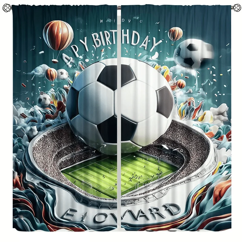 Football birthday-themed puzzle pattern polyester sunshade curtains providing sun protection insulation suitable for bedrooms