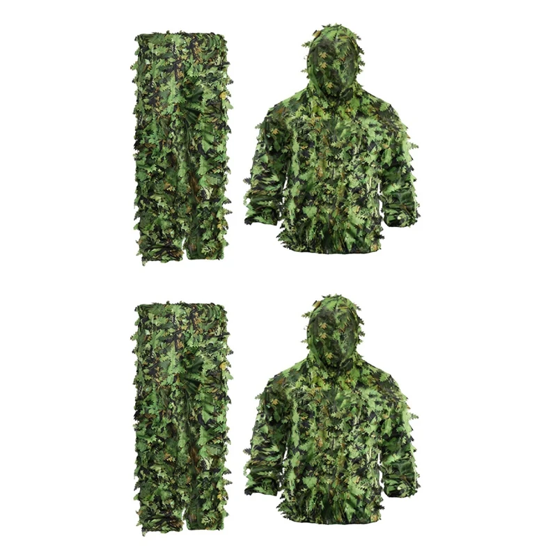 2X Sticky Flower Bionic Leaves Camouflage Suit Hunting Ghillie Suit Woodland Camouflage Universal Camo Set (B)