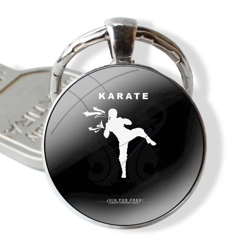 Kyokushin Karate 25mm Glass Cabohcon Keychain Key Rings for Women Men Jewelry Gift