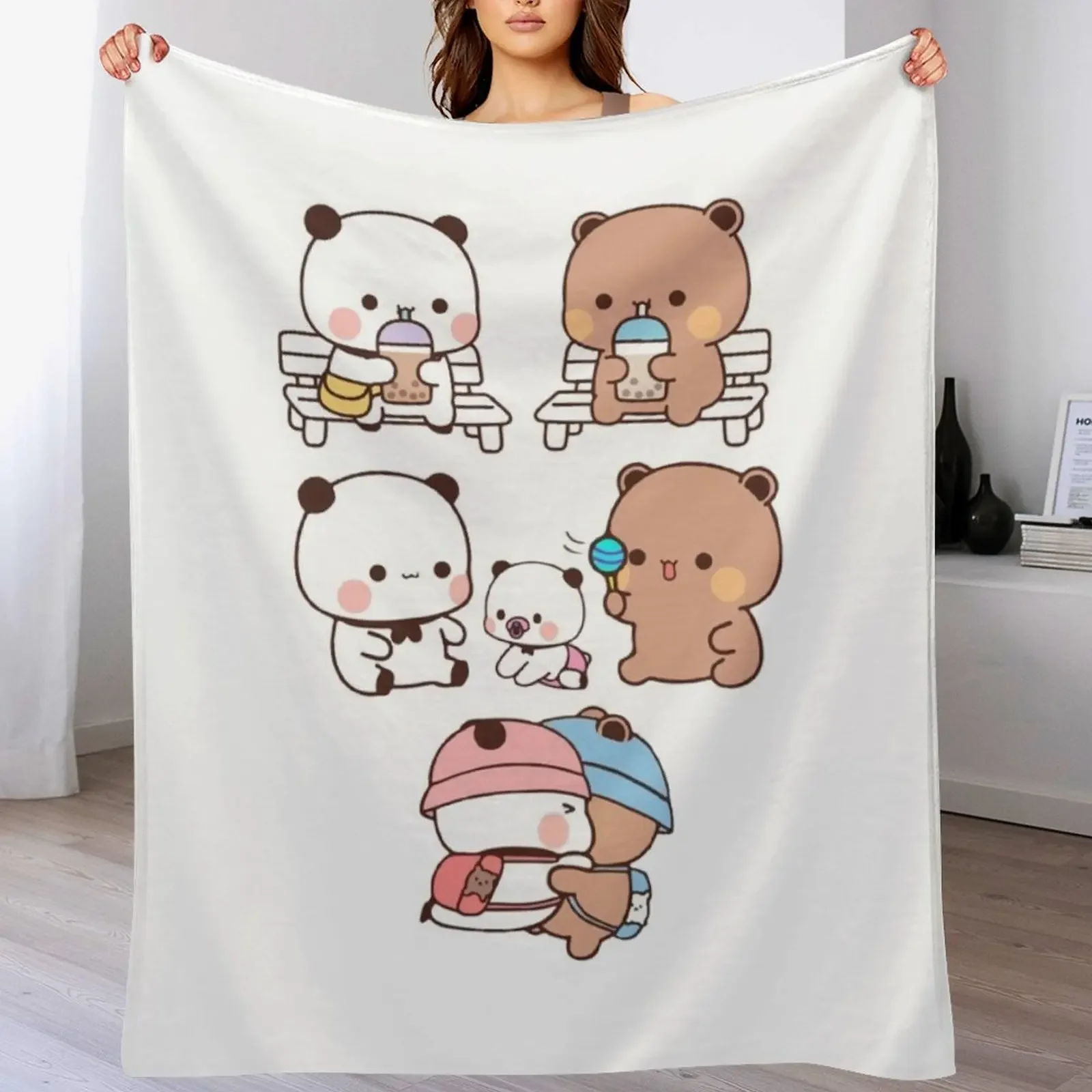 

Bear and Panda Bubu Dudu Balloon Throw Blanket Loose Decorative Sofa Blankets