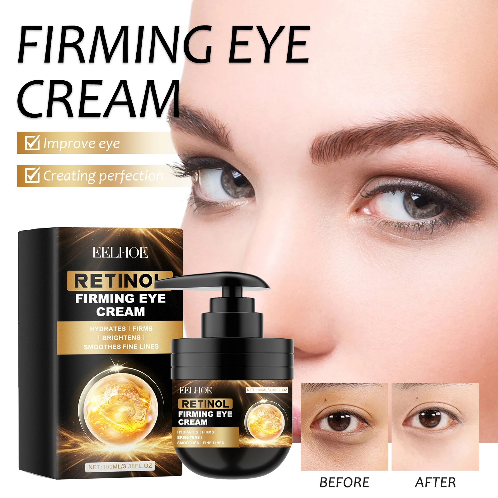 EELHOE Firming Eye Cream Lightens Fine Lines Crow's Feet Moisturizing, Nourishing & Refining Eye Area Hydrating Eye Cream 100ml