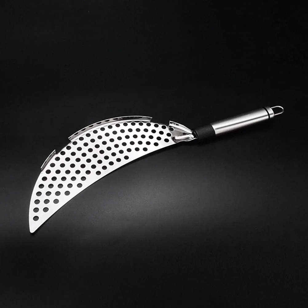 

Stainless Steel Crescent Pot Drainer Pan Strainer for Boiling Water Drain Fry Drainer Handheld Kitchen Utensil Pasta Spaghetti
