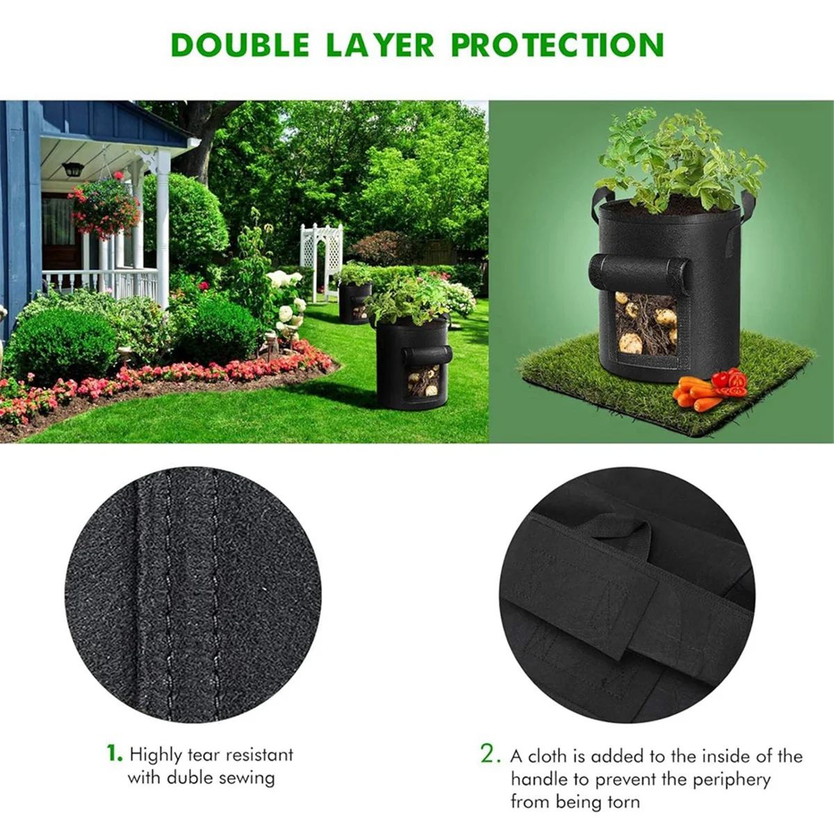 EULM 2-местные мешки для посадки картофеля, садовые мешки для посадки с усиленными ручками, утолщенные нетканые горшки