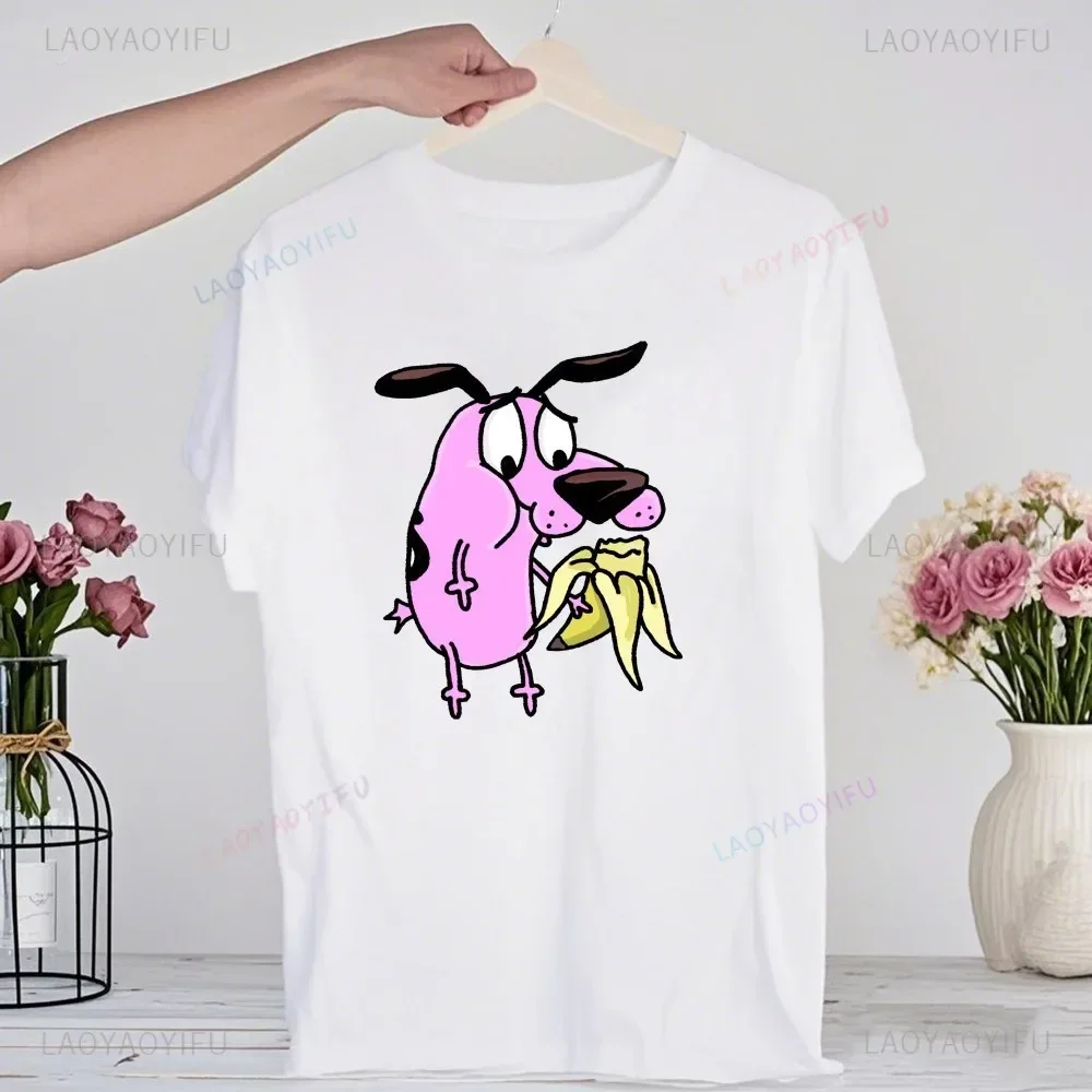 90's Cartoon Courage The Cowardly Dog Tshirt Summer Unisex Loose Harajuku Breathable Men Women Tees Cotton Camisetas Sweatshirt