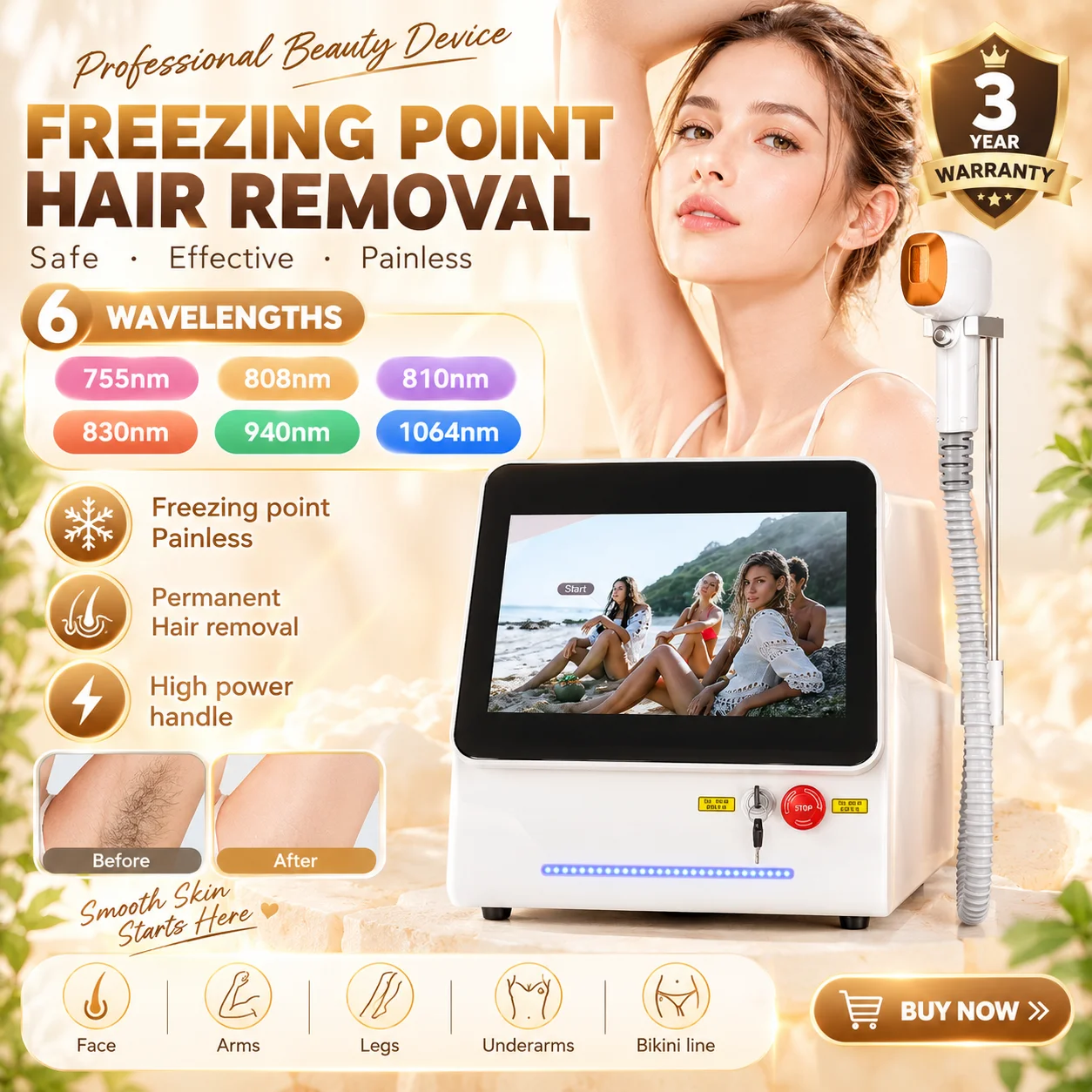 Professional Portable Diode Hair Removal Machine Titanium Ice 808/755/1064 Alexandrite 3 Waves 10 Target Strips 808N Device