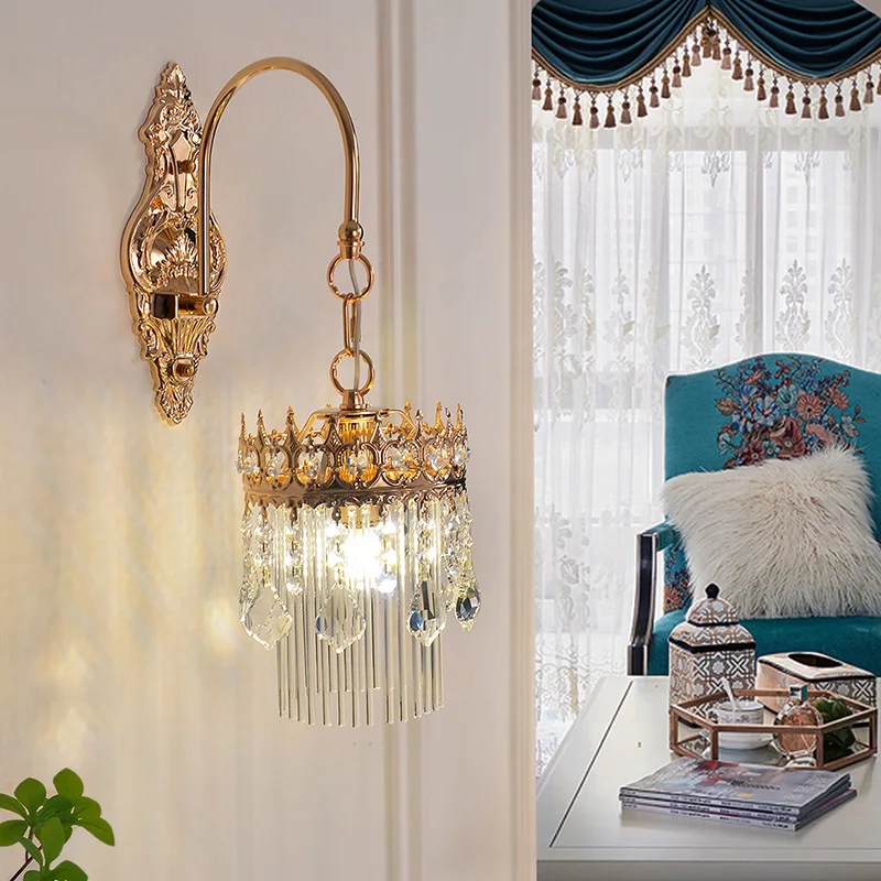 

Living Room Background Wall Crystal Tassel Wall Lamp Europe USA Style Bedroom Bedside lamp French Staircase Aisle Wall Light