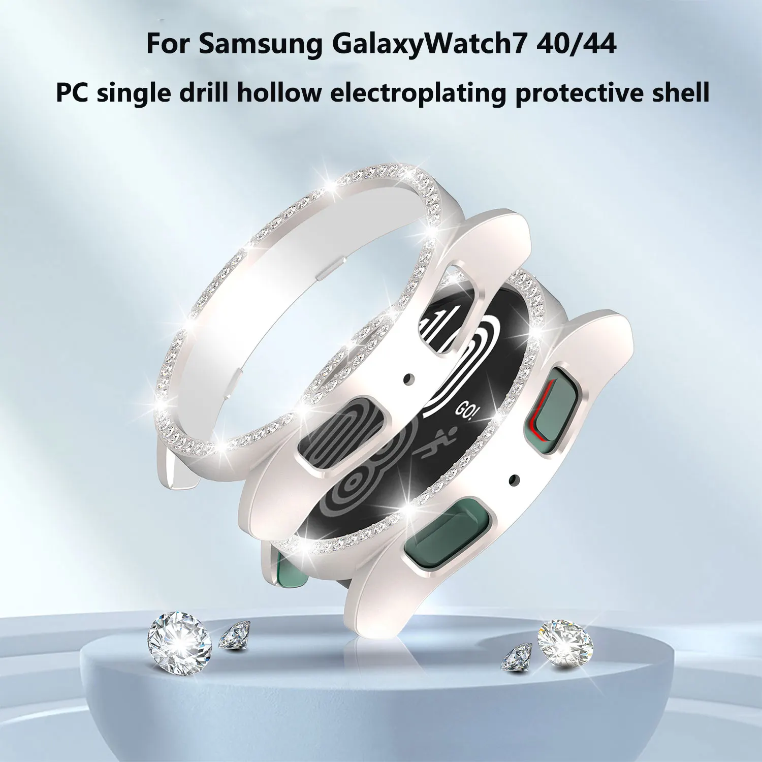 Luxury single diamond case for Samsung Galaxy Wacth7 44mm protective case PC hollowed out case for Galaxy Wacth4 5 6 40/44mm