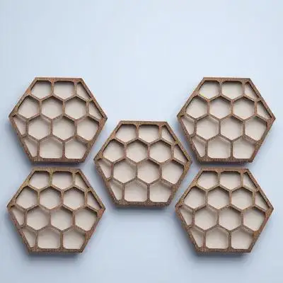 

5pcs Honeycomb Decorative Wooden Coasters 3.5 Inch Mug Placemats Insulated Cup Cushions For Home Kitchen Party Tableware Use
