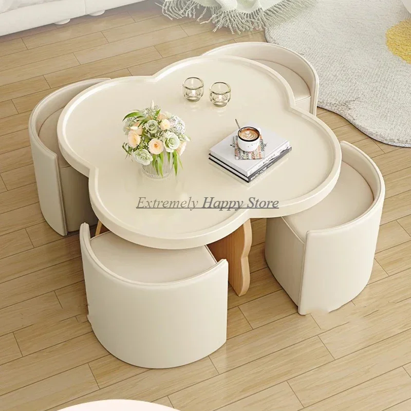 

Set Modern Coffee Table Cute Minimalist Flower White Mobile Side Table Regale Aesthetic Stolik Kawowy Furniture For Living Room