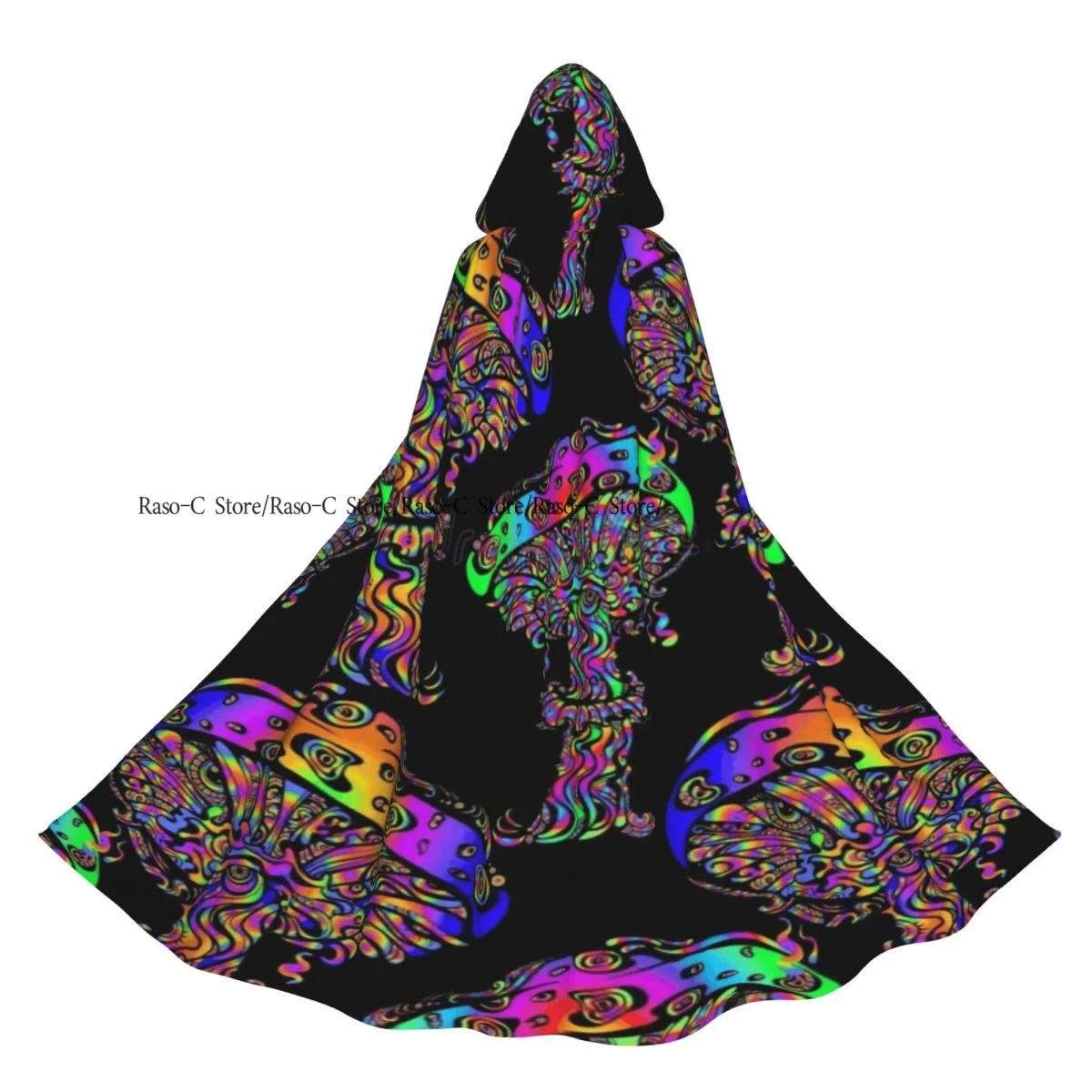 

Unisex Witch Party Reversible Hooded Adult Vampires Cape Cloak Magic Mushrooms Seamless Pattern