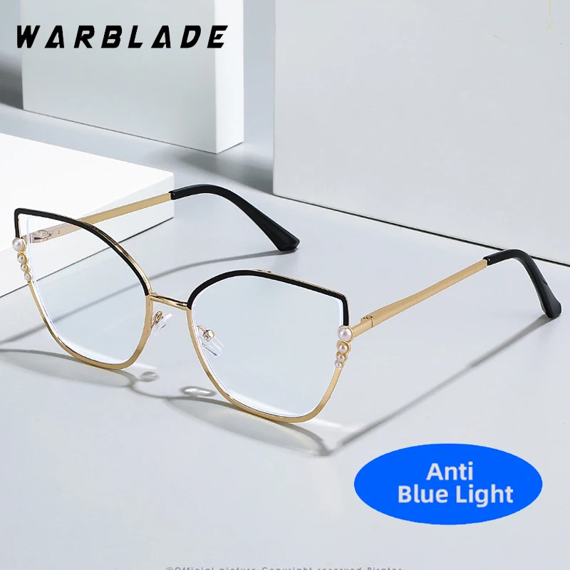 

Luxury Pearl Decoration Metal Cat Eye Optical Women Glasses Mens Brand Designer Computer Reading Anti-Blue Light Eyewear Ladies
