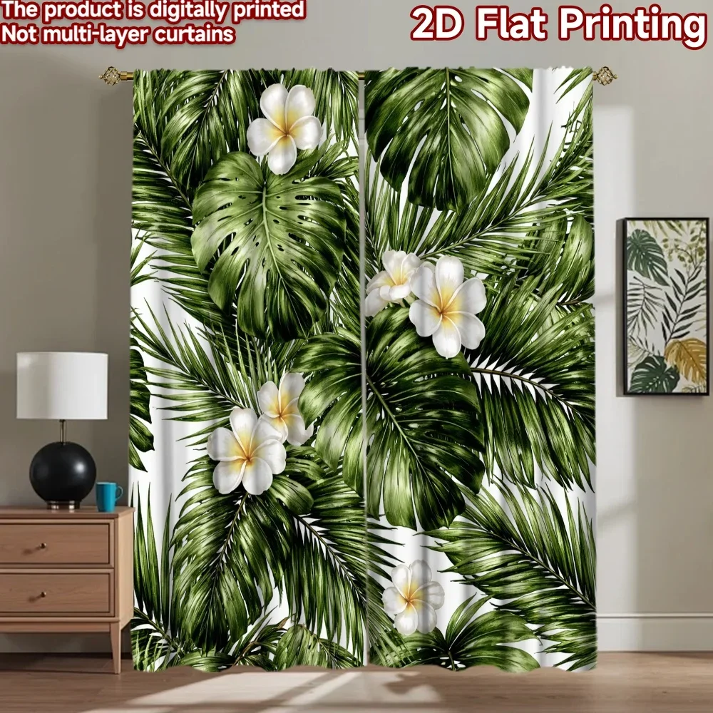 2pcs Tropical Botanical Leaf Curtains Green Jungle Floral Print Window Drapes for Living Room Bedroom Home Decor