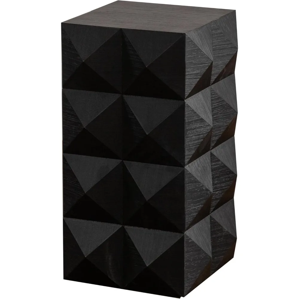 23.62 Mesa lateral boho moderna, mesa de centro tridimensional de madeira em relevo para quartos de apartamentos e escritórios preto