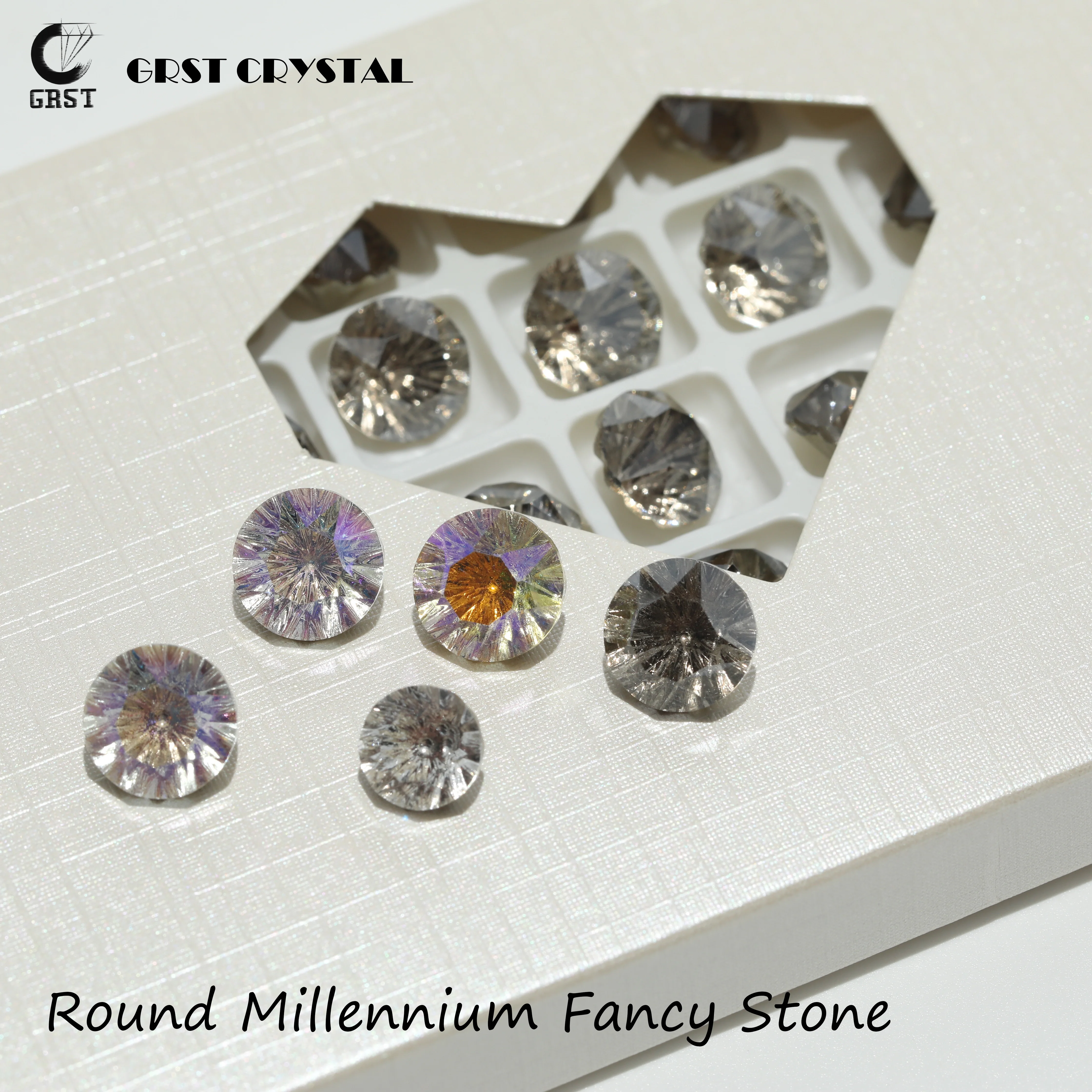 GRST Premium Millennium Series Strasssteine Runde Xirius Fancy Stones Glänzende Kristalle für DIY Nagelkunst, Hochzeitskleider, Taschenzubehör – Detail 1