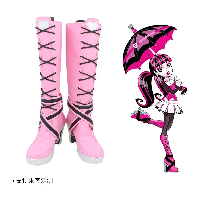 Zapatos de Cosplay de Monster High Draculaura, botas rosas, peluca de Anime Monster High, pelucas de Draculaura