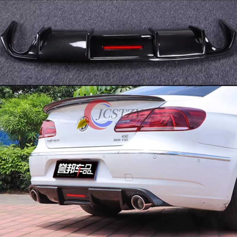 

for Volkswagen Passat CC spoiler 2009-2017 Shark style with LED light diffuser bumper guard carbon fiber rear lip