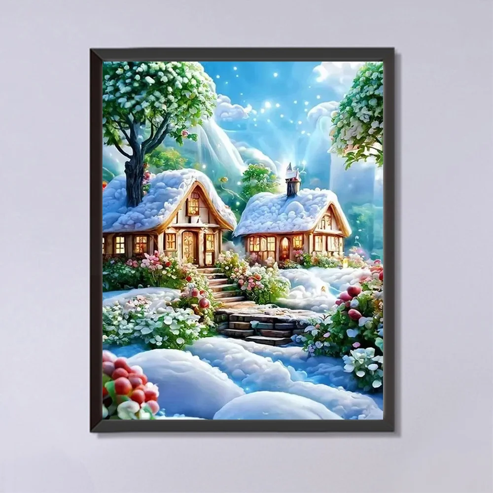 Evershine House Diamond Painting DIY Landscape Wall Art Picture Of Rhinestones Snow Mosaic Winter Embroidery Garden
