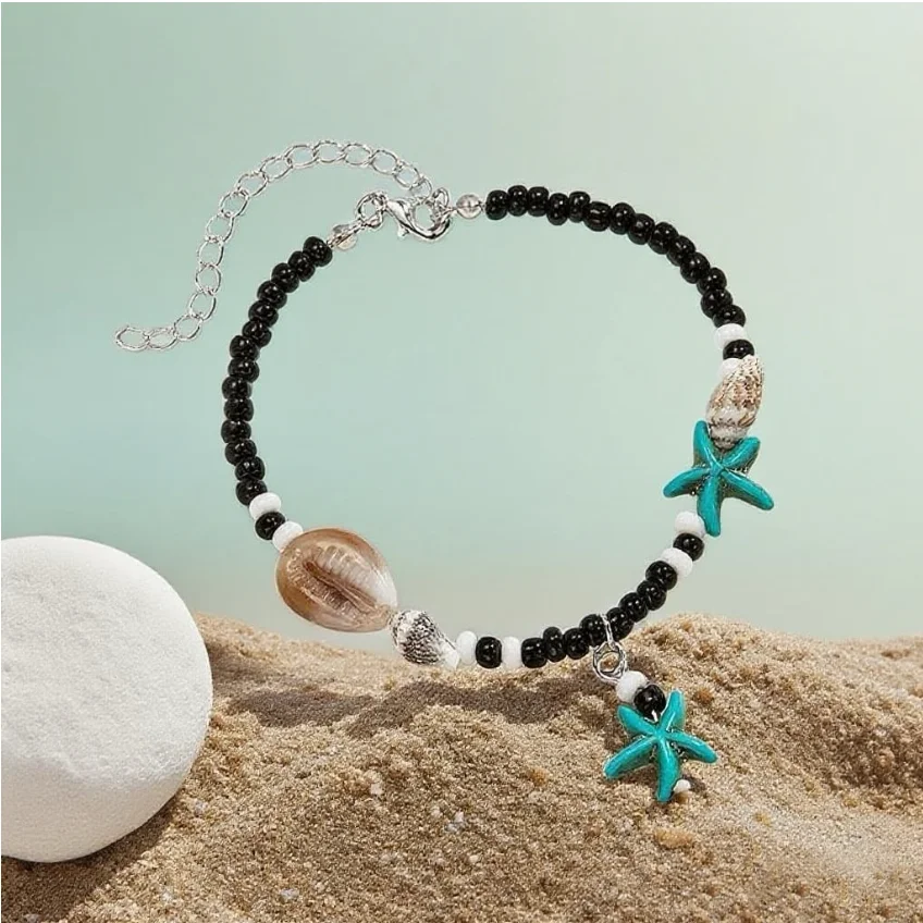 1Pcs Colorful Rice Beads Handmade Braided Rope Bracelet Bohemia Shell Anklet For Women Beach Barefoot Sandal Leg Chain Jewelry