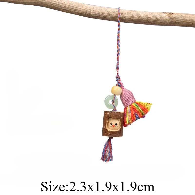 Creative Tree Stump Doll Wooden Craft DIY Phone Chain Keychain Pendant Bag Charm With Handmade Tassel Decoration Small Ornament