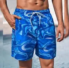 

Marble Print Men's Drawstring Waist Shorts Quick Dry Breathable Polyester Sport Shorts Daily Streetwear
