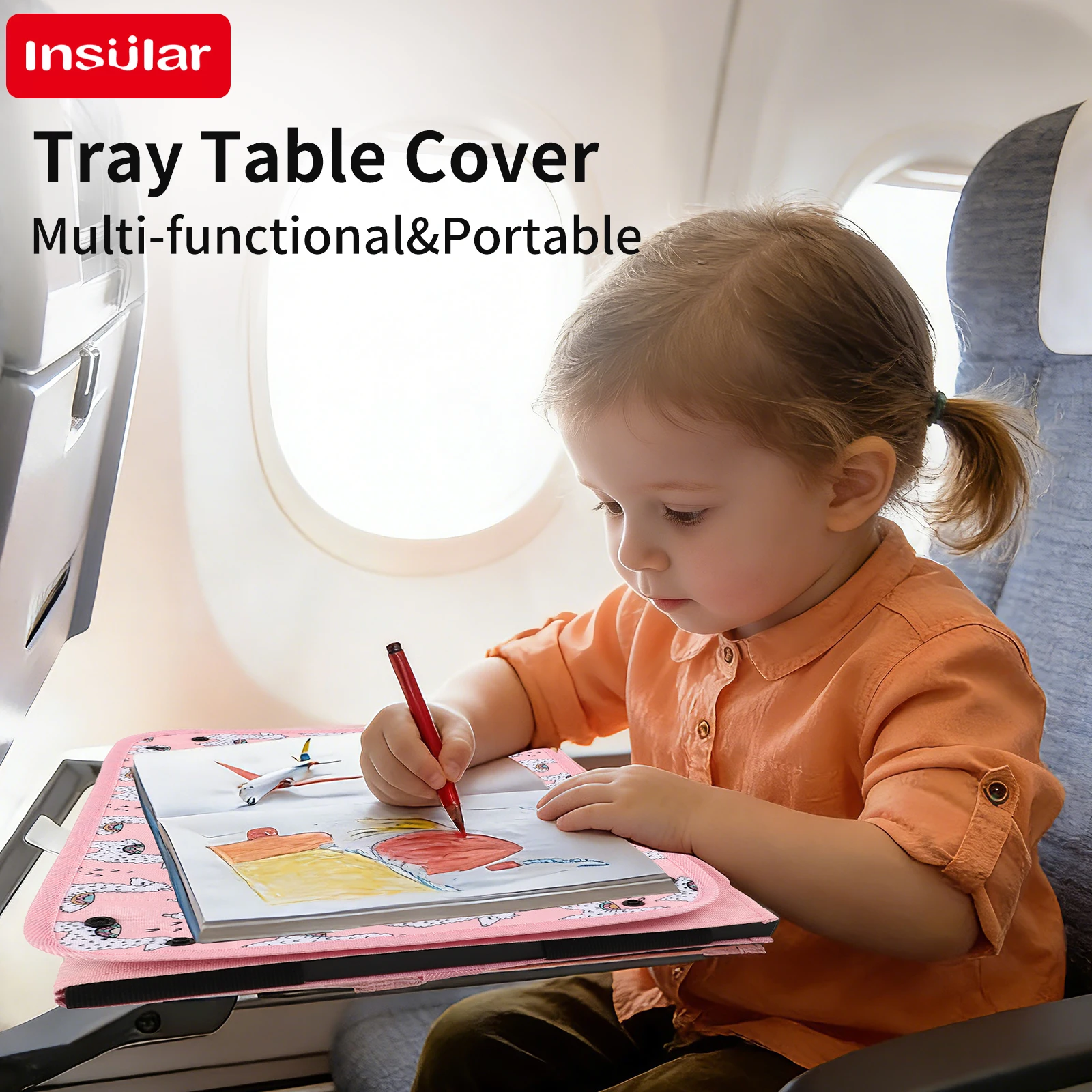 INSULAR Portable Kids Travel Tray, Foldable Adjustable Lap Desk, Children Entertainment Learning Storage for Car Seat & Airplane