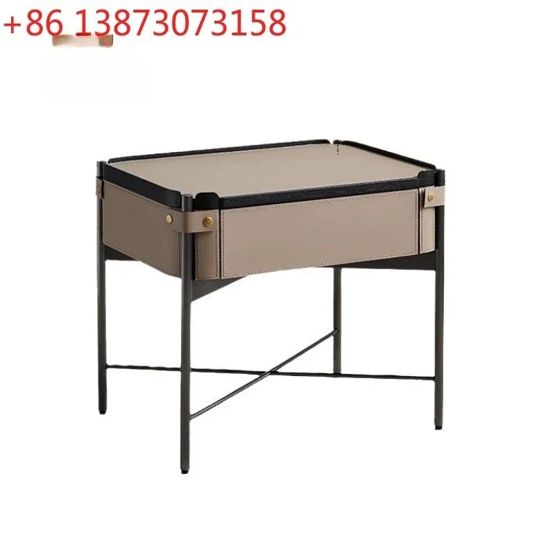 Italian minimalist bedside table Modern minimalist bedroom Saddle leather bedside table Designer hard leather edge table