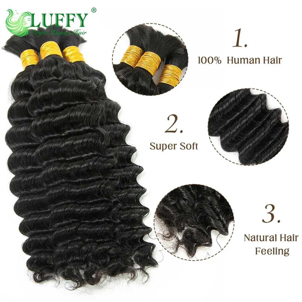 Human Braiding Hair Deep Wave Bulk Human Hair No Weft Burmese Human Hair Bundles Micro Human Braiding Hair for Boho Braids