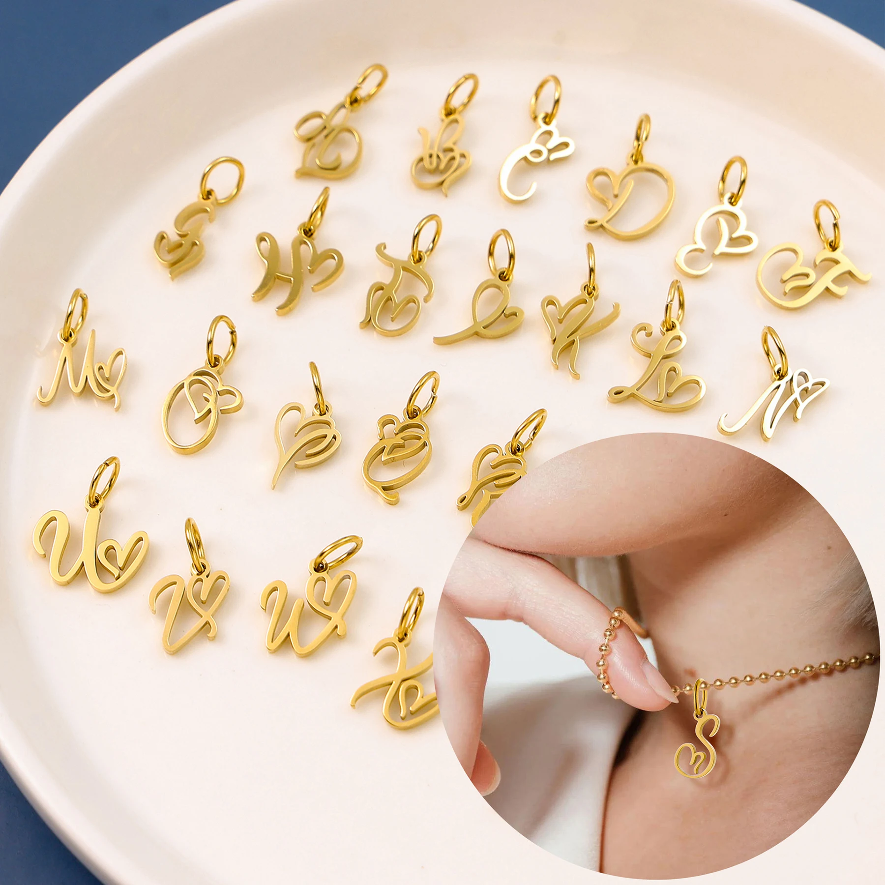 26 Letter Charms Set 9 Styles Initial A-Z Alphabet Letter Gold Plated Stainless Steel Pendants for DIY Bracelet Necklace Jewelry