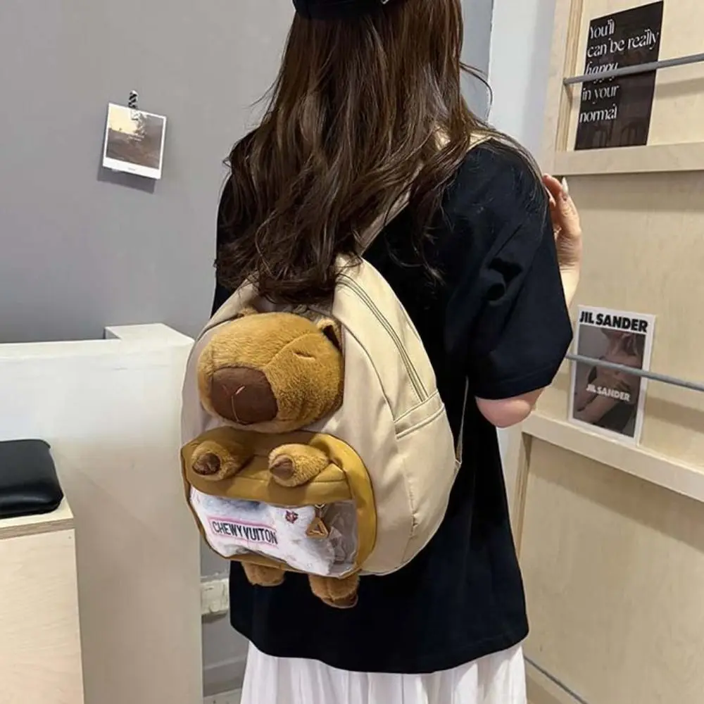 Large Capacity Capybara Plush Backpack Animal Korean Style Capybara Shoulder Bag School Bag Stuffed Doll