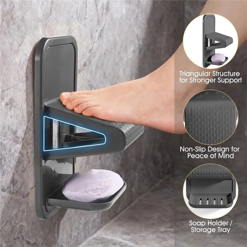 WCS-Shower Foot Rest For Shaving Legs, No Drill Strong Adhesive Non Slip Foot Pedal Wash Accessories