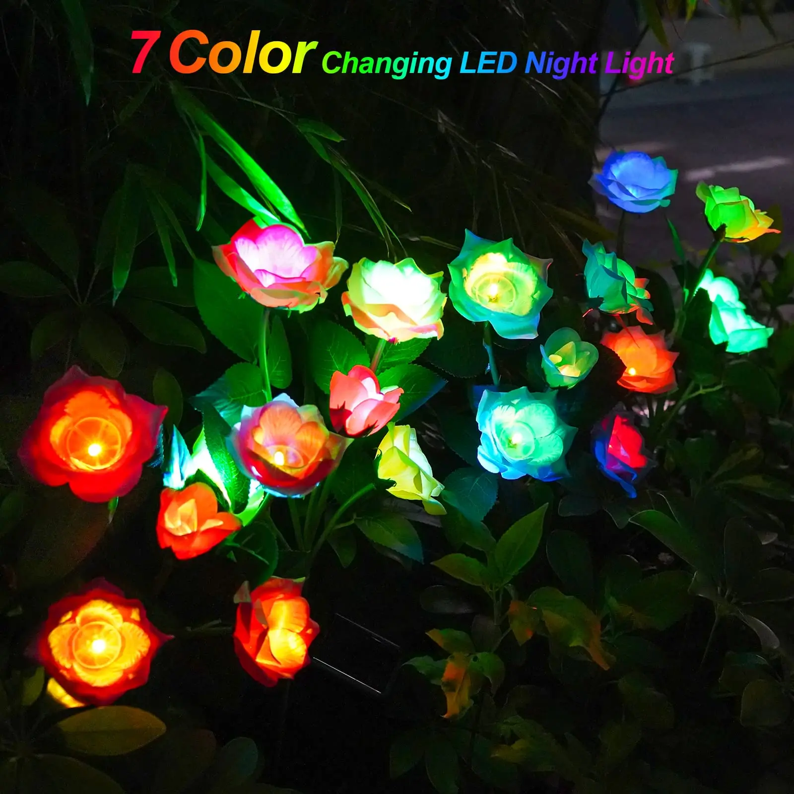 Imagem -03 - Solar Powered Flower Lights Realistic Led Roses Iluminação do Jardim ao ar Livre Decoração do Pátio Impermeável Multicolor Changing