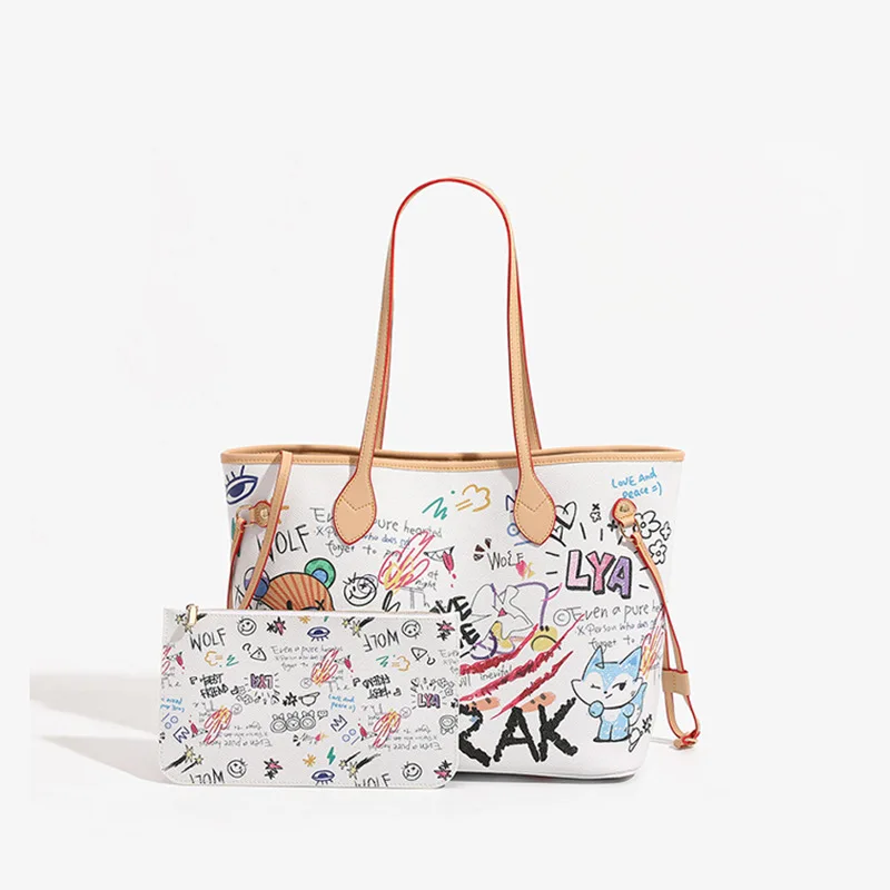 

Милая сумка с граффити-медведем, женская сумка класса люкс, новинка 2026 года, легкая роскошная модная сумка, универсальная сумка через плечо/кроссбоди