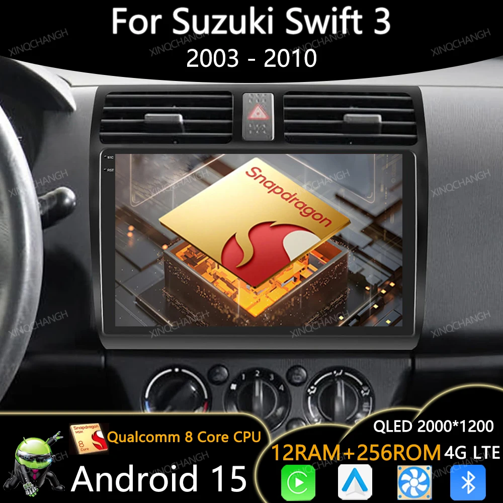 Android 15 Car Radio For Suzuki Swift 2003 - 2006 2007 2008 2009 2010 GPS 4G WIFI Qualcomm Carplay Auto QLED 2DIN Head Unit BT