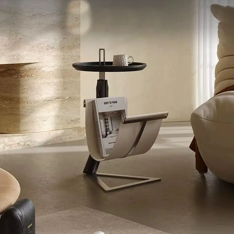 

Italian Modern Simple Stainless Steel Table, with Contrasting Saddle Leather, Multifunctional Side Table, Decorative Furniture