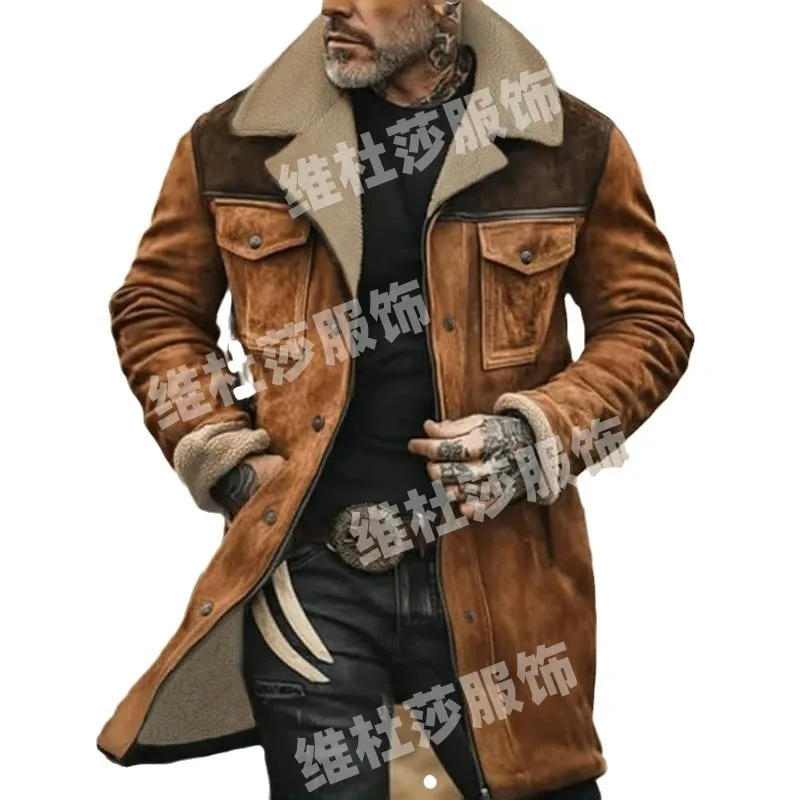 Autumn and Winter Mens Jacket Thickened Long Suede Jacket Contrasting Zipper Jacket for Men