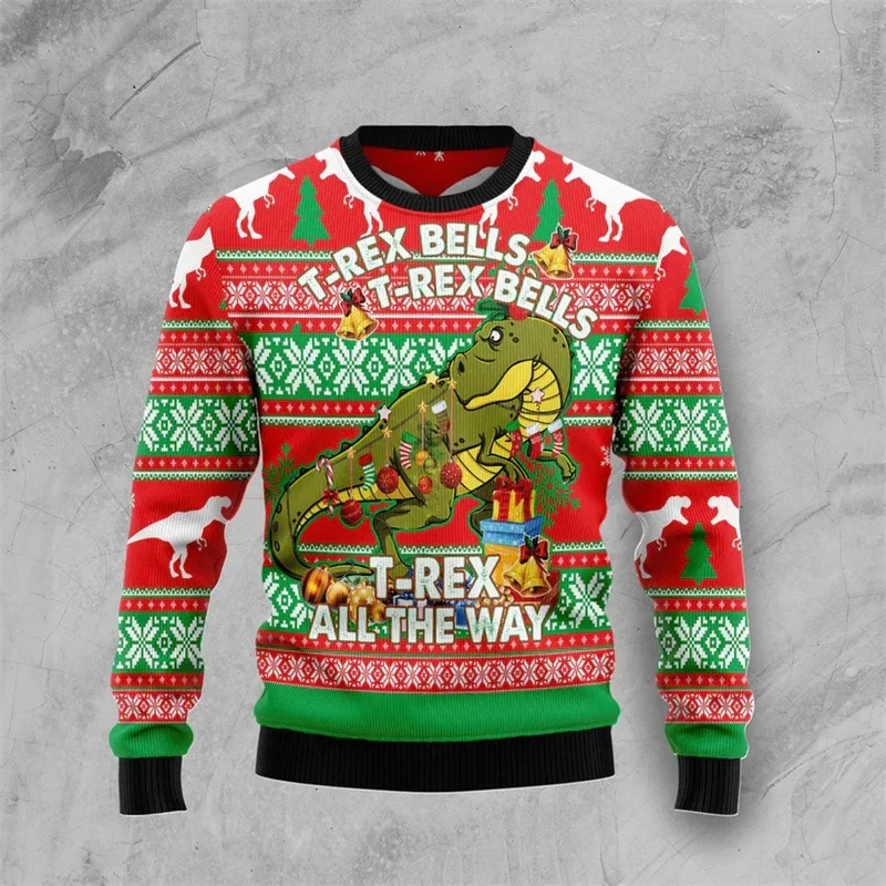 2024 Dinosaur 3d Printed T-rex Christmas Sweater For Men Animal Graphic Ugly Christmas Sweatshirt New Year Gift Sweaters Tops