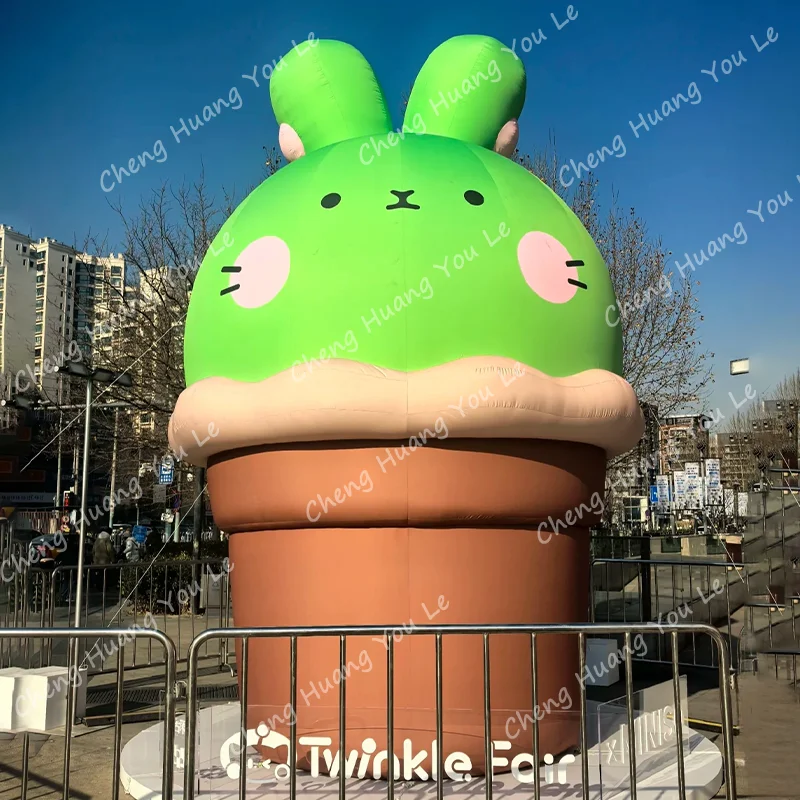 モールフェアの装飾用にカスタマイズされたかわいいインフレータブルウサギの漫画キャラクター広告インフレータブル照明鉢植えウサギ