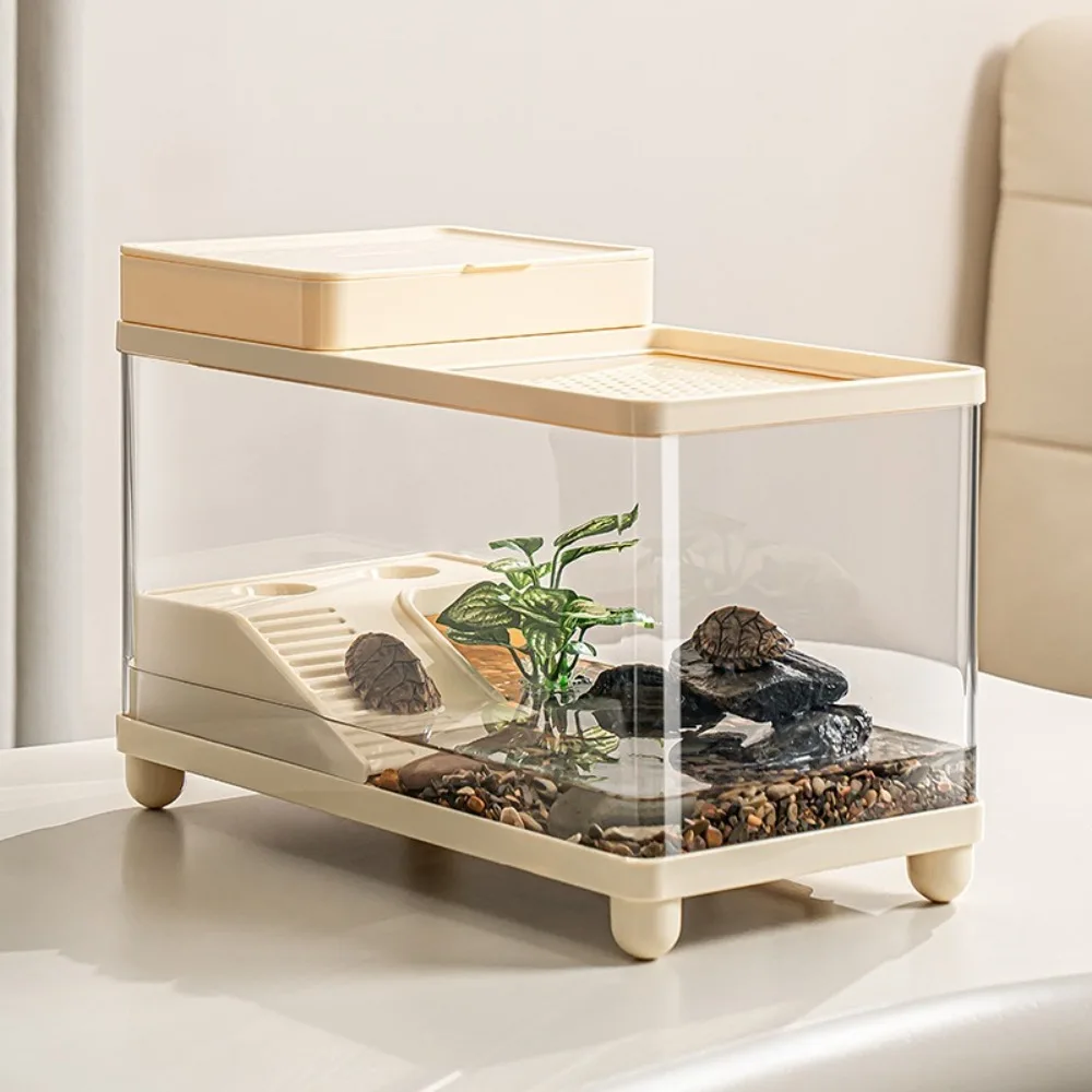 

Transparent Reptile Breeding Box Ventilated Bottom Drainage Turtle Breeding Tank Pet Climbing Platform Fish Tank Reptile Turtle