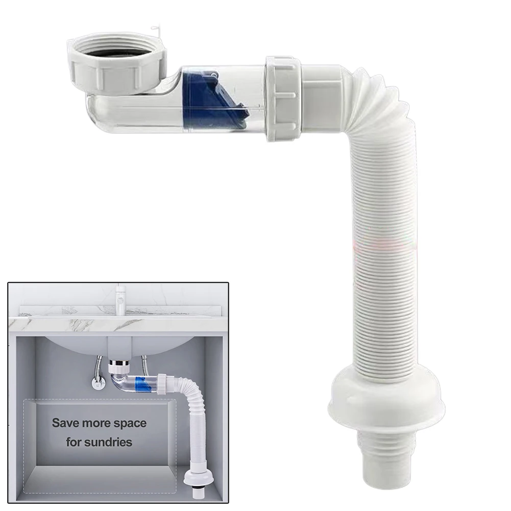 Sink Siphon Drain Pipe Flexible Siphon Drain Hose For Kitchen Bathroom Odour Prevention For Standard Pipe 40-50mm For G1-1/2sink