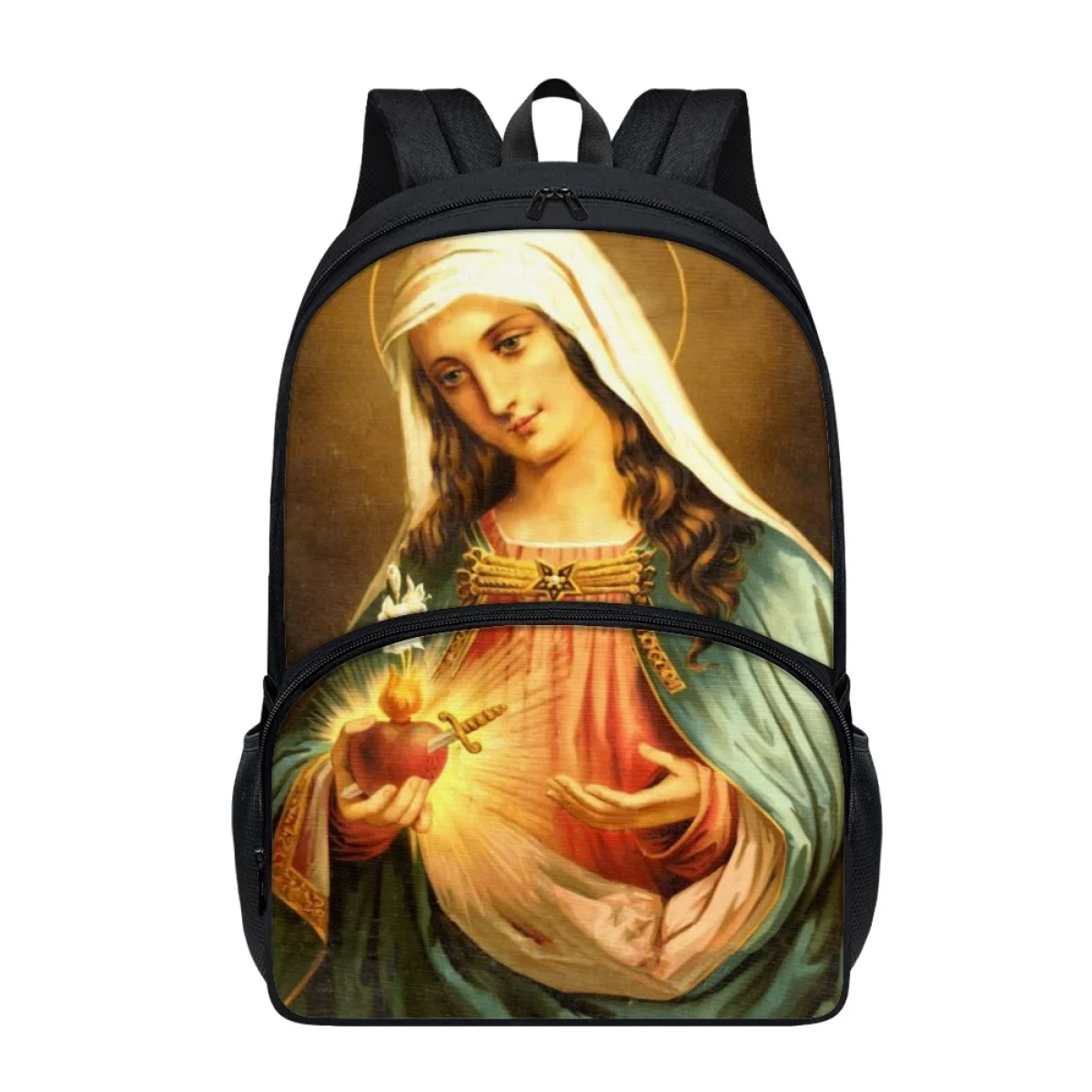 

FORUDESIGNS Holy Jesus Mary Backpacks Student Lightweight Schoolbags Organizer Double Zipper Bookbags Travel School Light Simple