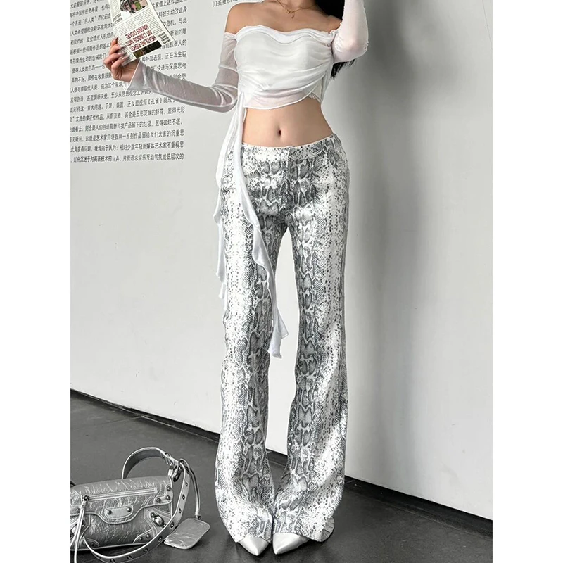 

ZHIZOU American High Street Y2K Leopard Printed Baggy Jeans Women Retro 2000s Street Washed Loose Casual Straight Wide Leg Jeans