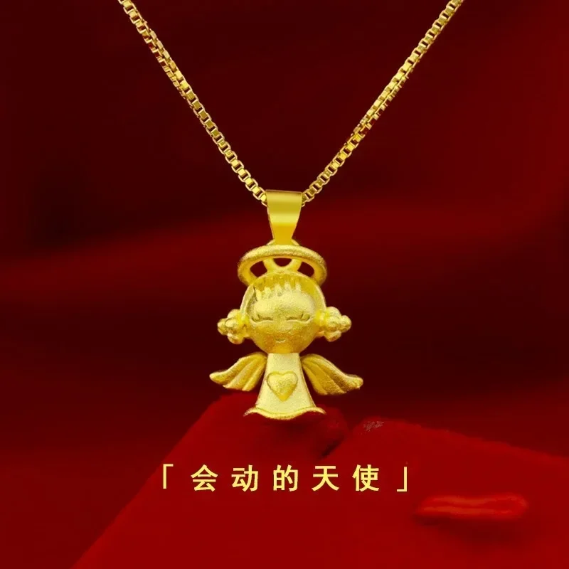 Womens 18K necklace little angel pendant AU750 female clavicle chain holiday gift certificate