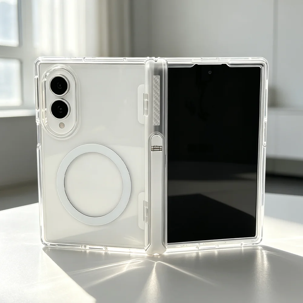 Luxury Clear Shockproof Hinge Bracket Phone Case For Samsung Galaxy Z Fold 8 Ultra Z Fold 8 Wide Folding Magnetic Protect Cover