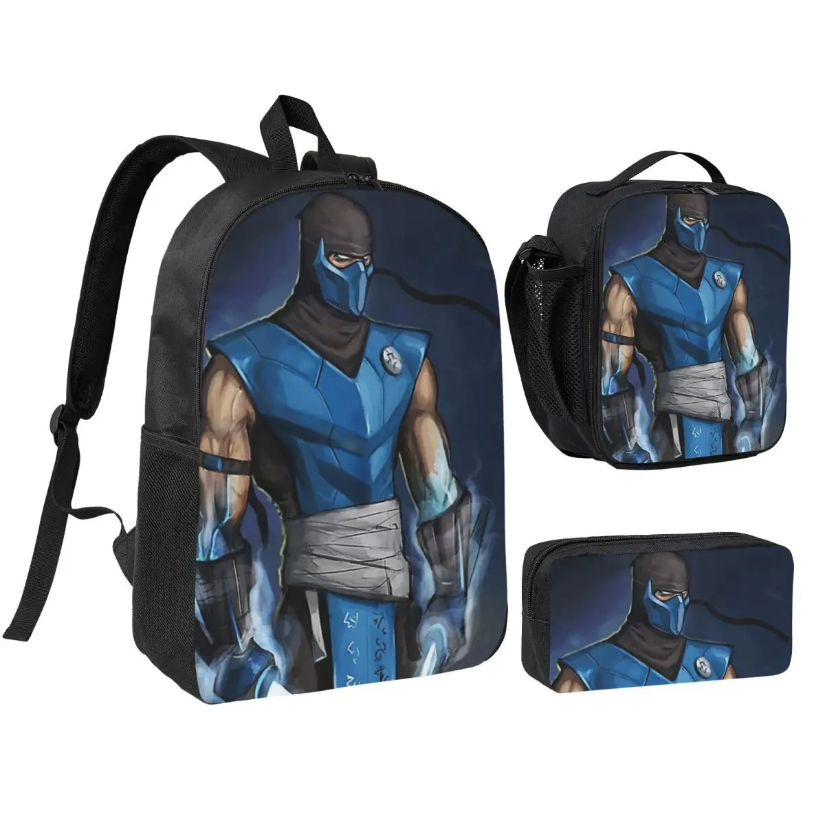 

Mortal Kombat Sub-Zero Backpack Student Boys Girls BookBag School Bag Laptop Shoulder Bags 3ps Insulated Lunch Bag Pencil Case