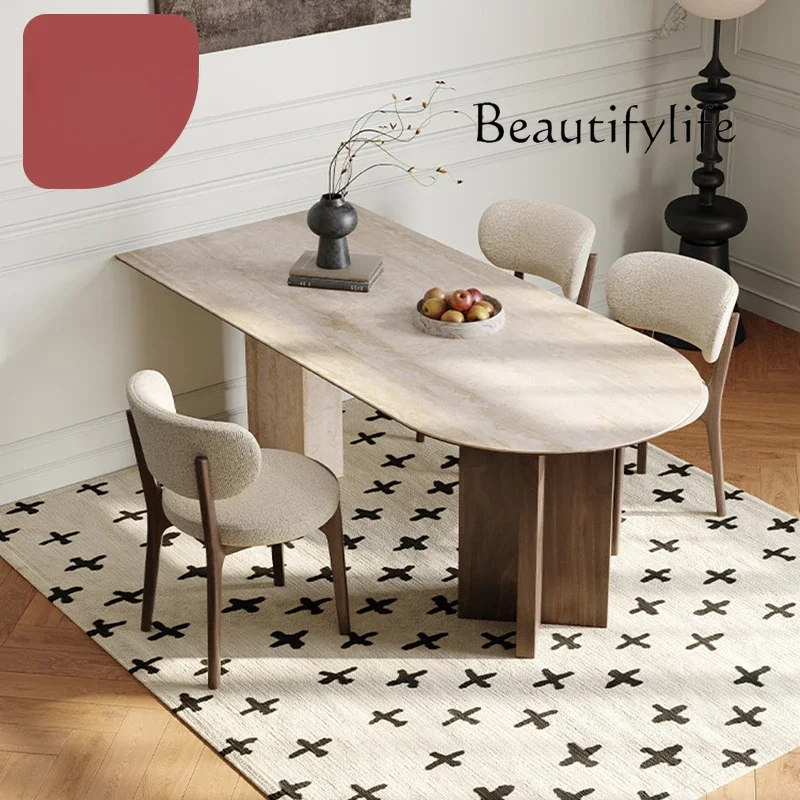 

X35 2024 New French Retro Rock Slab Dining Table Medium Antique Small Apartment Household Solid Wood Dining Table